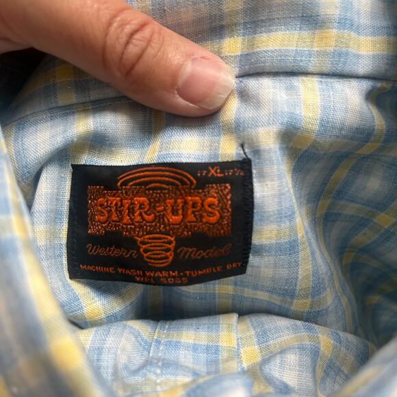 VTG Pearl Snap Stir Ups Western Cowboy Blue Yellow Montgomery Wards Men's Sz XL - Picture 5 of 8